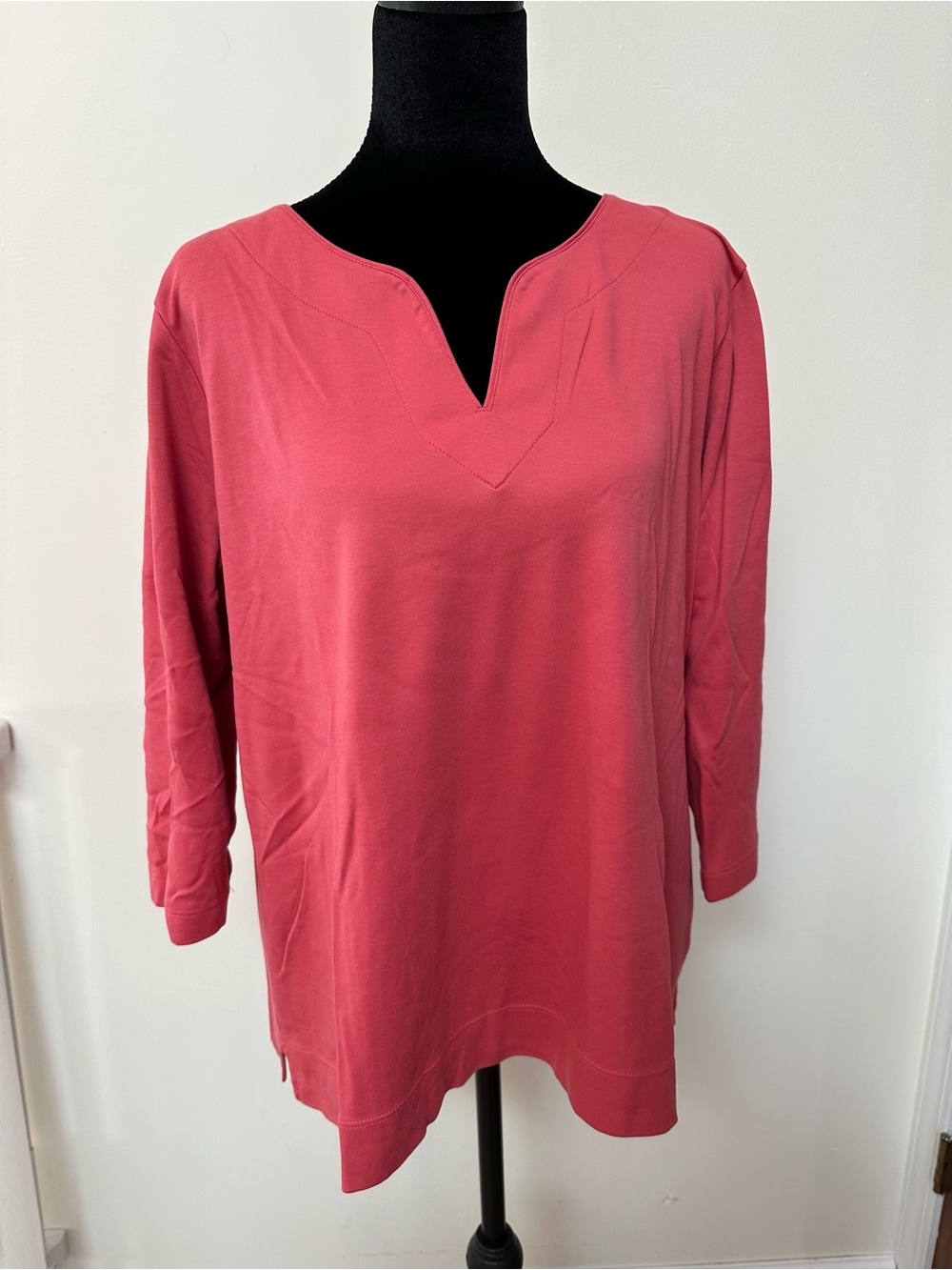 L.L.Bean 100% Cotton Women’s 3/4 Sleeve V-Neck Tunic Top - Salmon Pink - Size XL